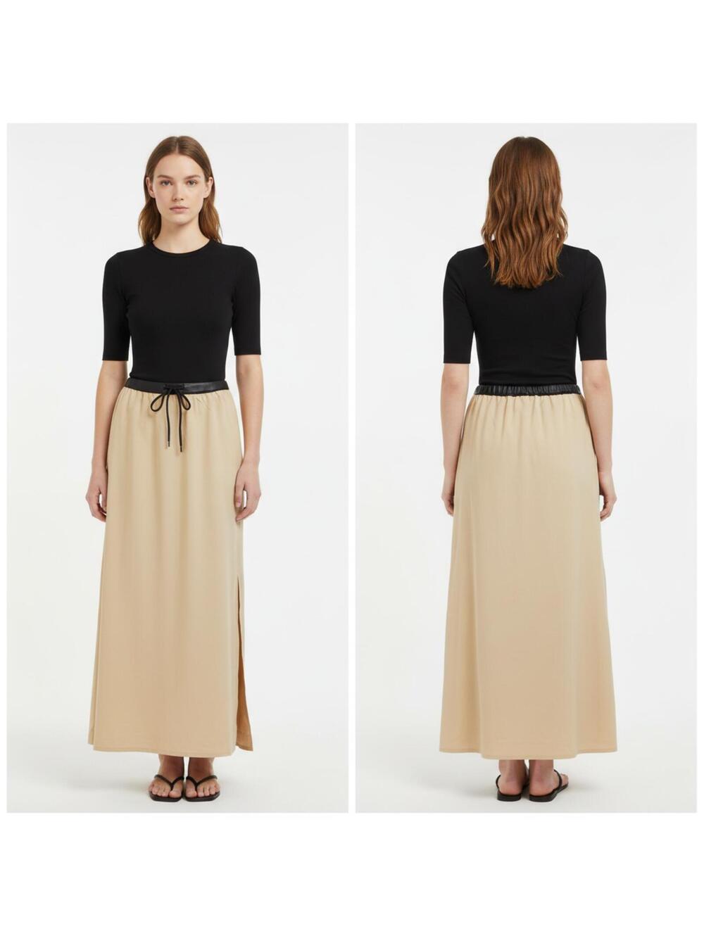 Maxi Skirt Drawstring Waist Casual Long Skirt Comfortable Beige Size Unknown